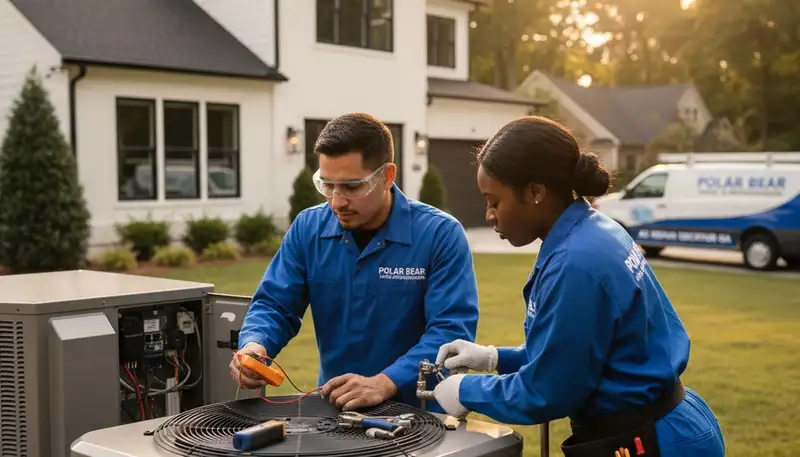 Professional AC repair technician servicing air conditioner unit in Atlanta, GA