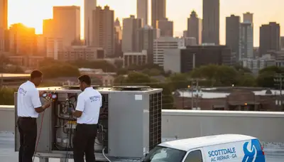 HVAC technician performing AC repair service in Atlanta GA home