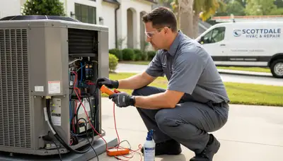 HVAC technician performing professional AC repair service in Atlanta GA home