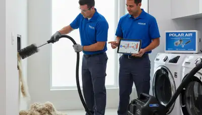Technician cleaning dryer vent hose for improved airflow in Atlanta, GA home | Five Star Cooling